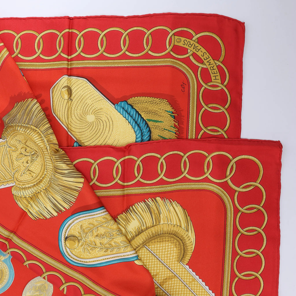 Hermès Carré 90 "Epaulettes" Silk handkerchief in Red