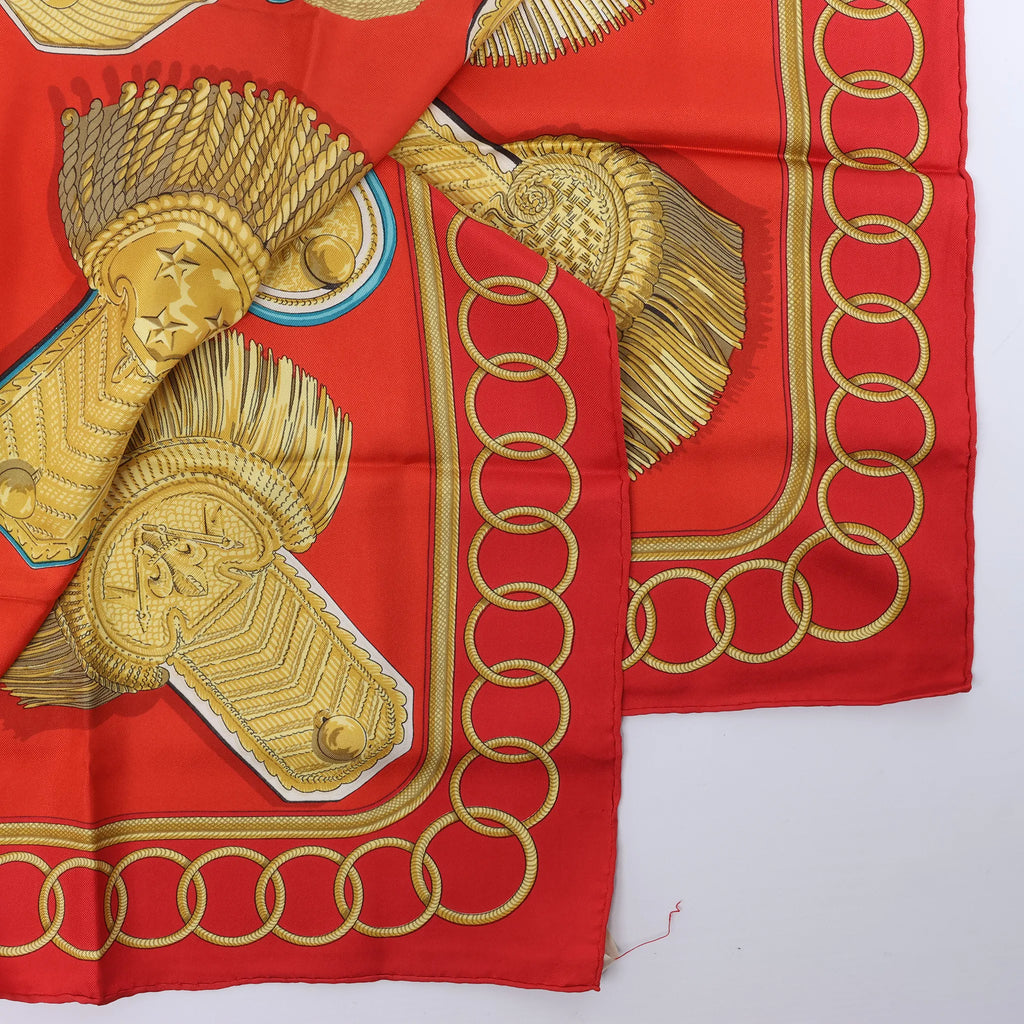 Hermès Carré 90 "Epaulettes" Silk handkerchief in Red