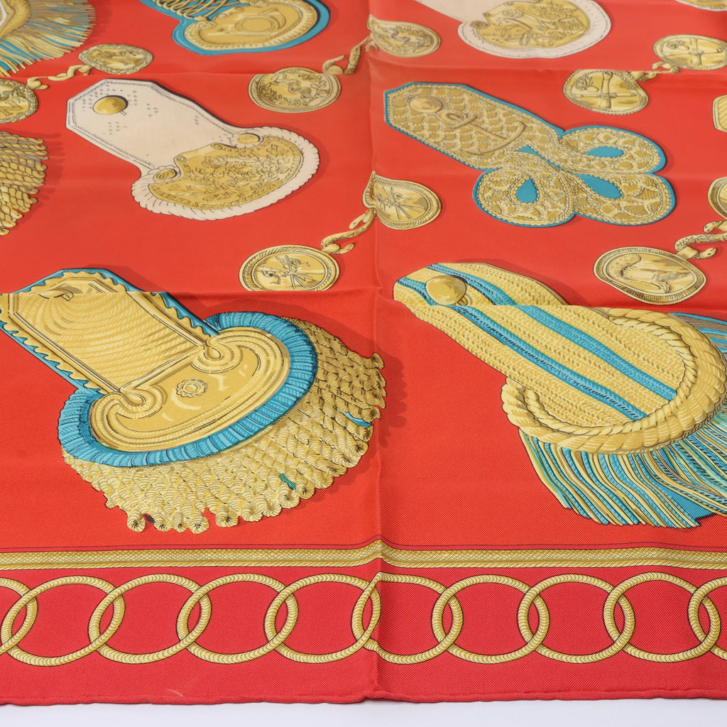 Hermès Carré 90 "Epaulettes" Silk handkerchief in Red