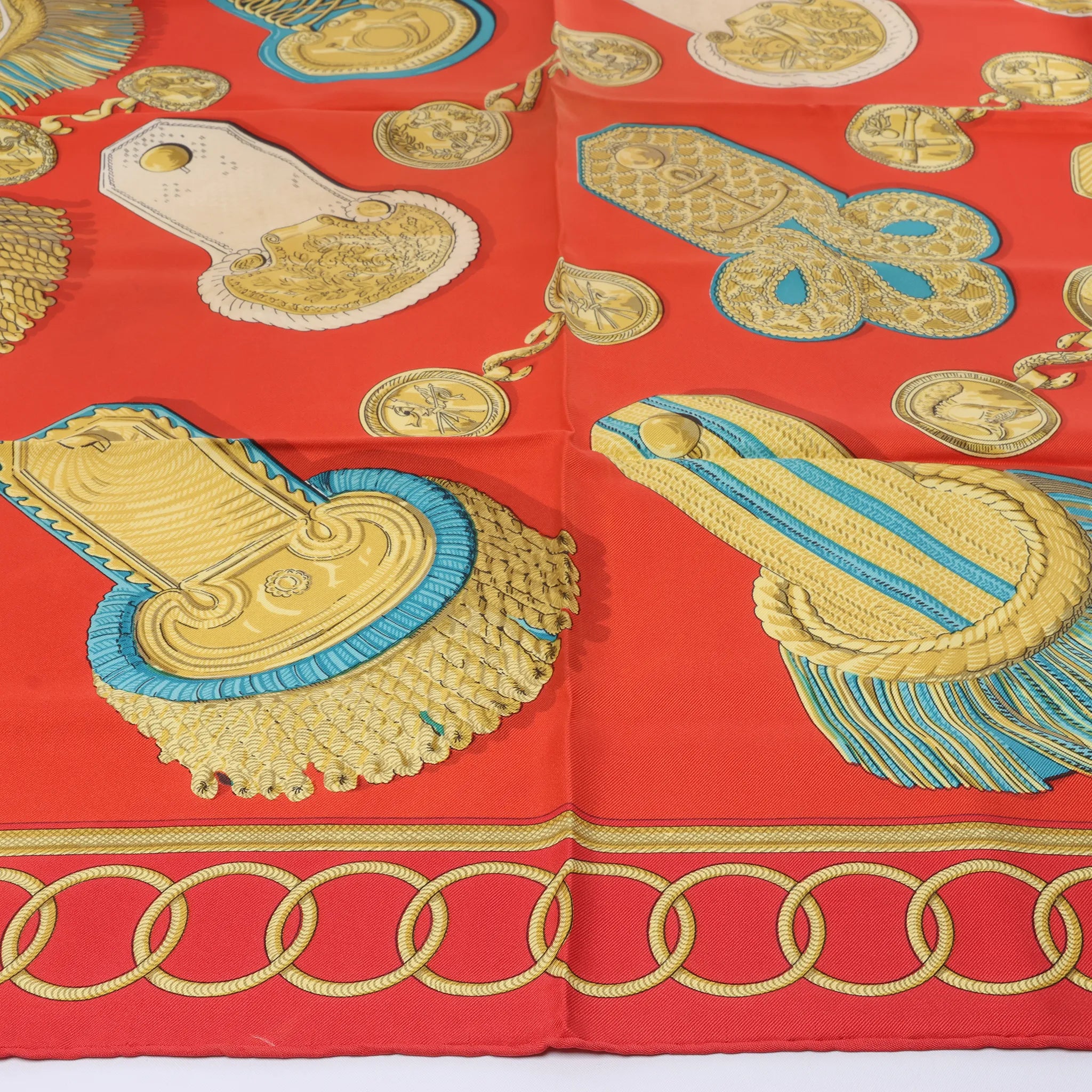 Hermès Carré 90 "Epaulettes" Silk handkerchief in Red