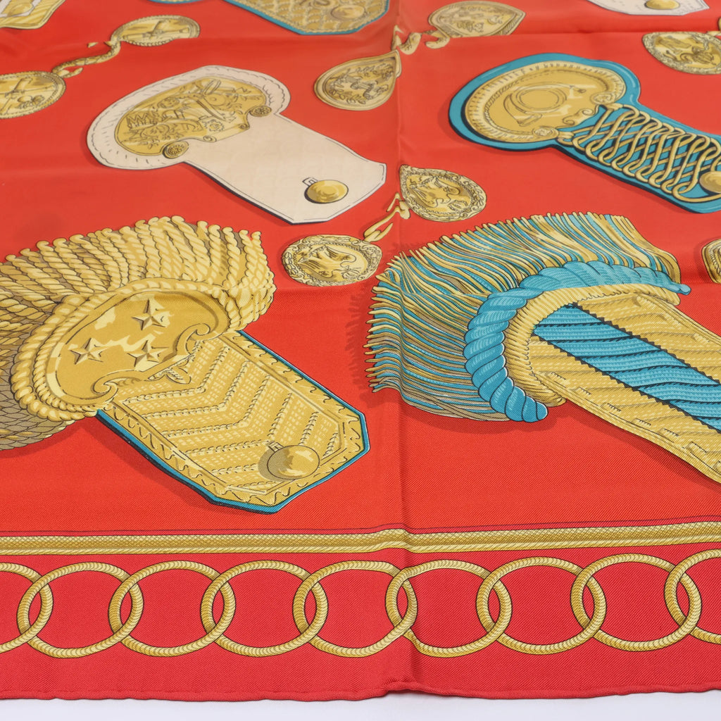 Hermès Carré 90 "Epaulettes" Silk handkerchief in Red