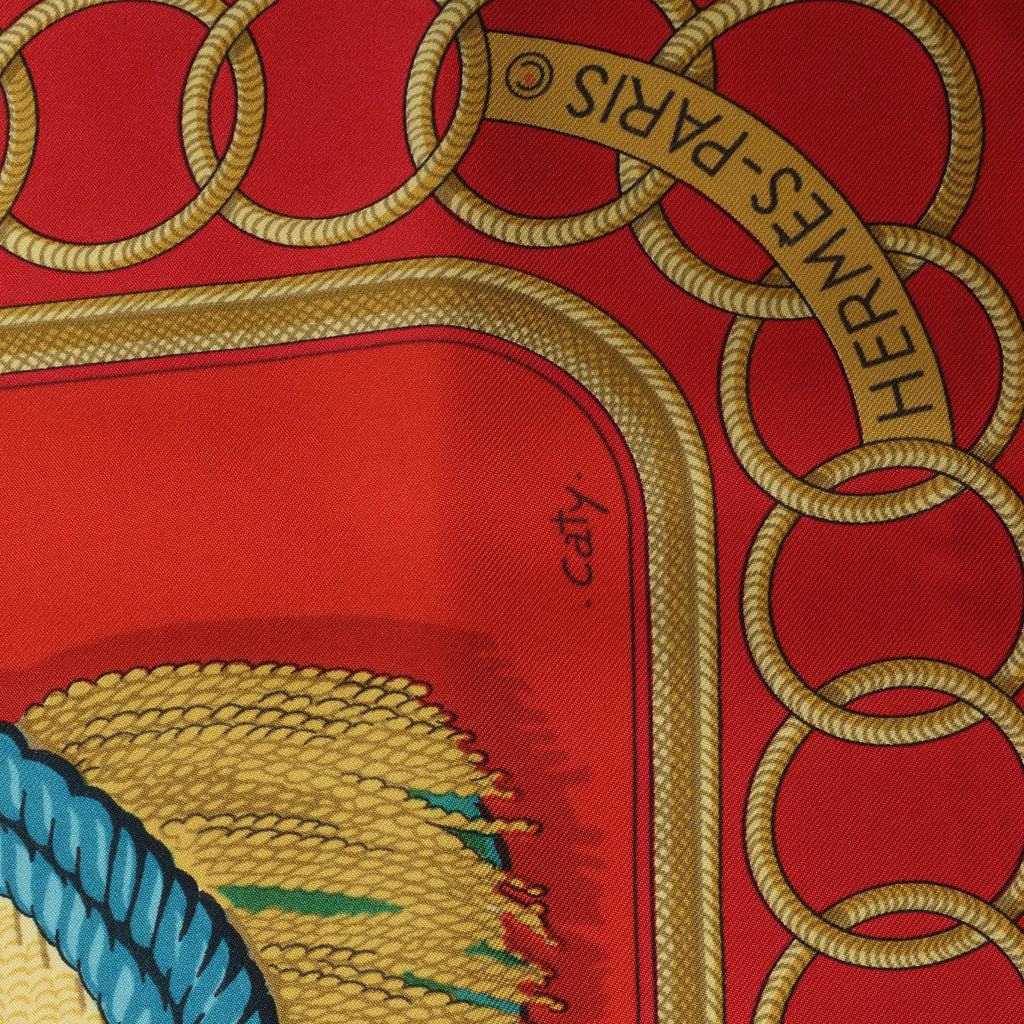 Hermès Carré 90 "Epaulettes" Silk handkerchief in Red