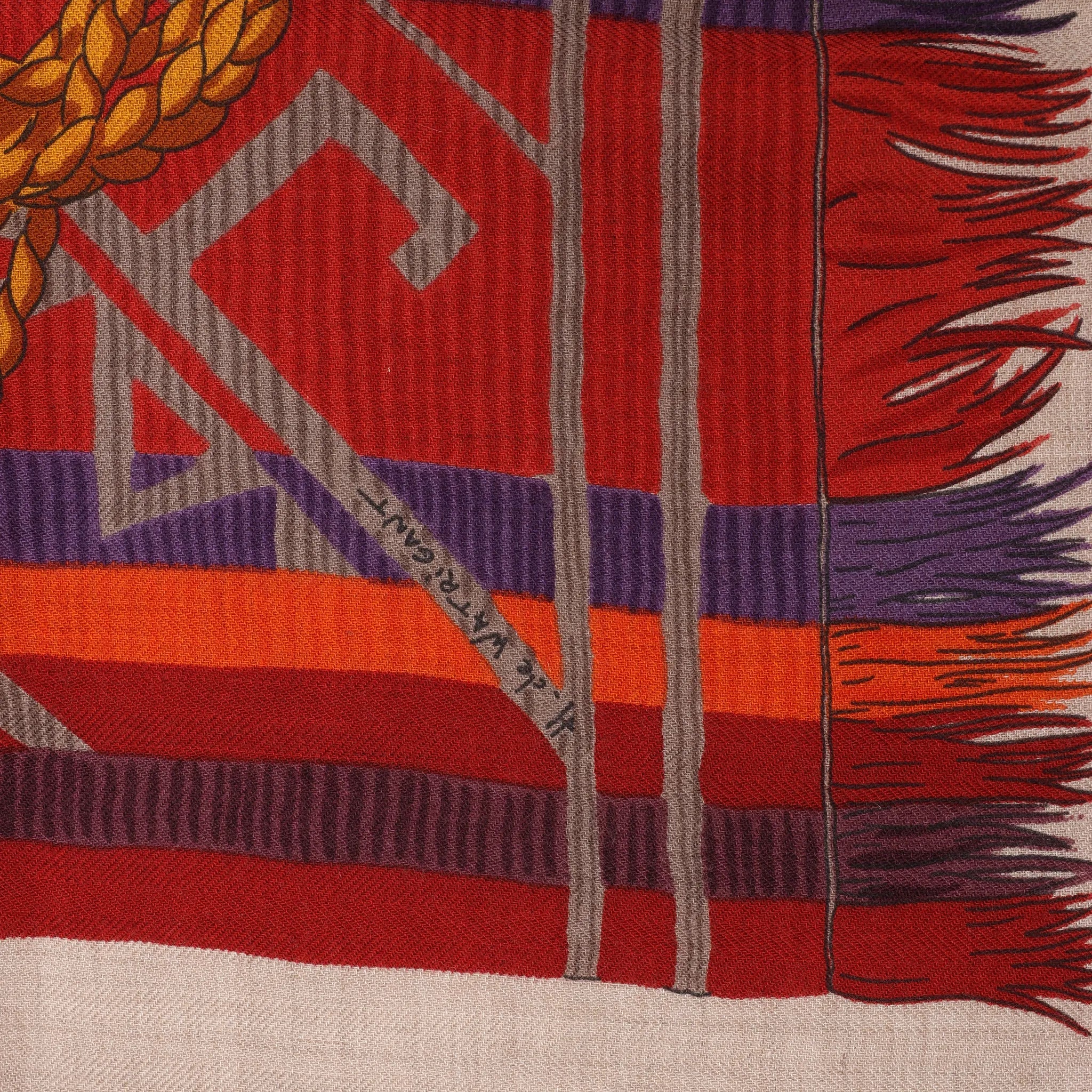 Hermès Carré 90 "LUJO CRIOLLO" Cashmere & Silk handkerchief in Red