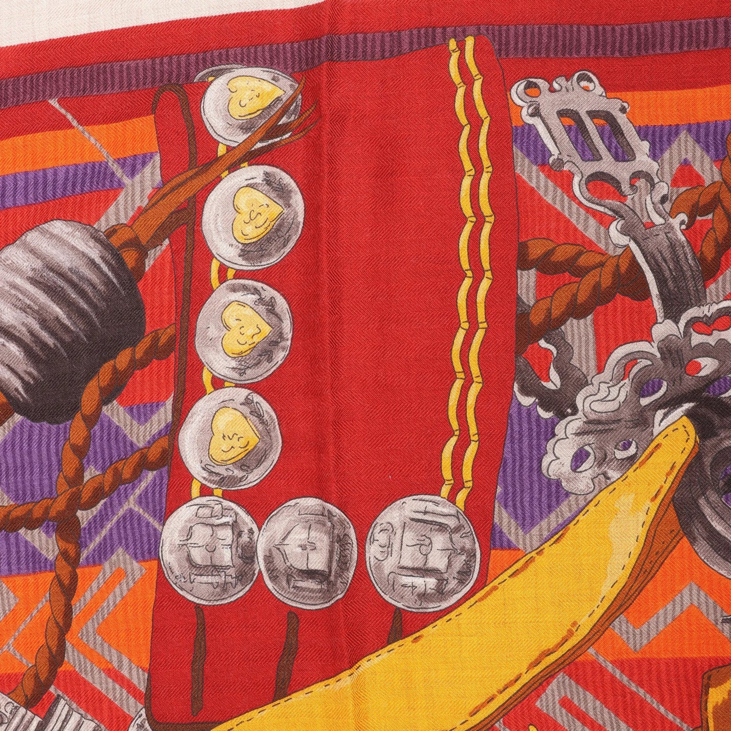 Hermès Carré 90 "LUJO CRIOLLO" Cashmere & Silk handkerchief in Red