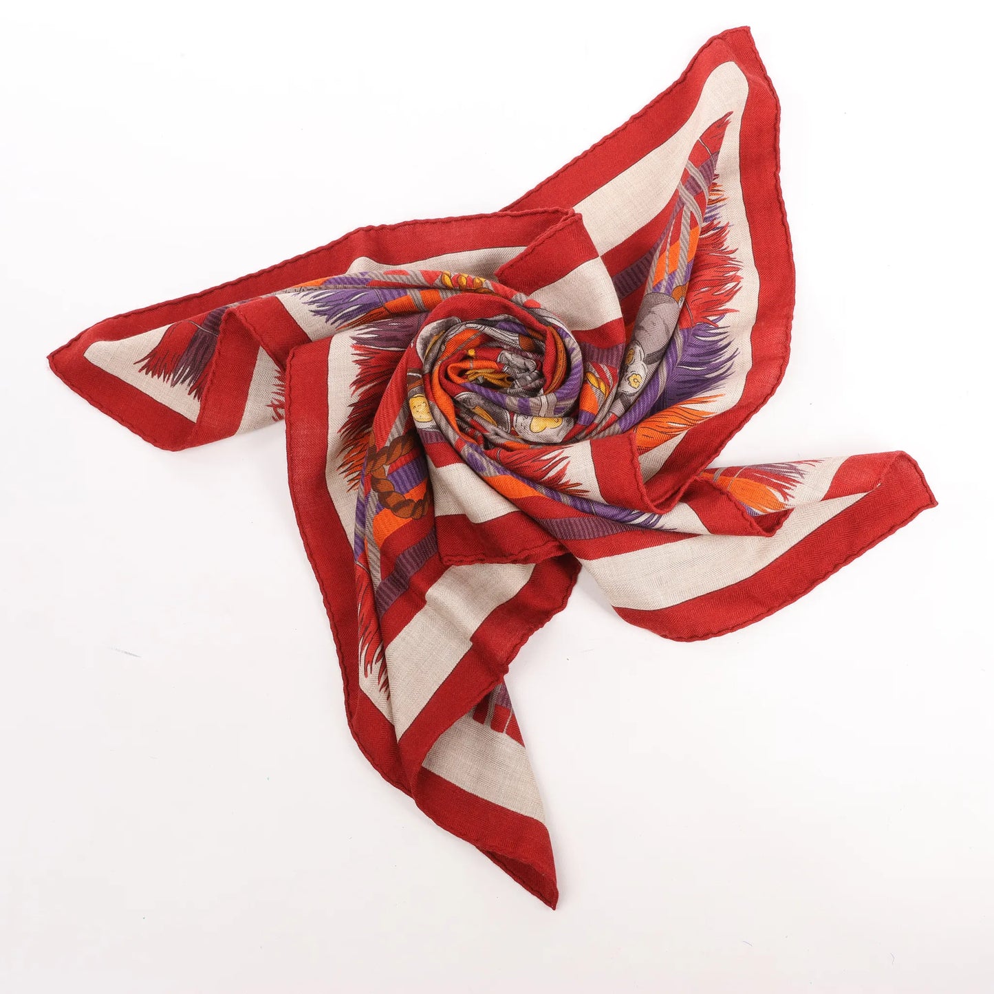 Hermès Carré 90 "LUJO CRIOLLO" Cashmere & Silk handkerchief in Red