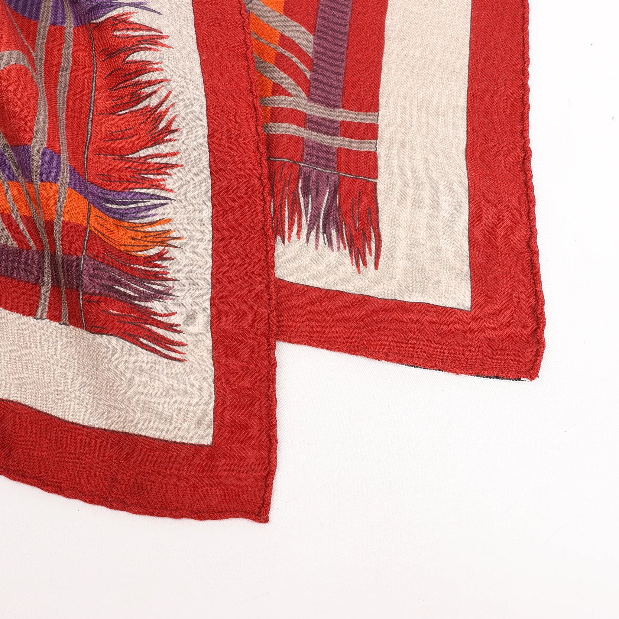 Hermès Carré 90 "LUJO CRIOLLO" Cashmere & Silk handkerchief in Red