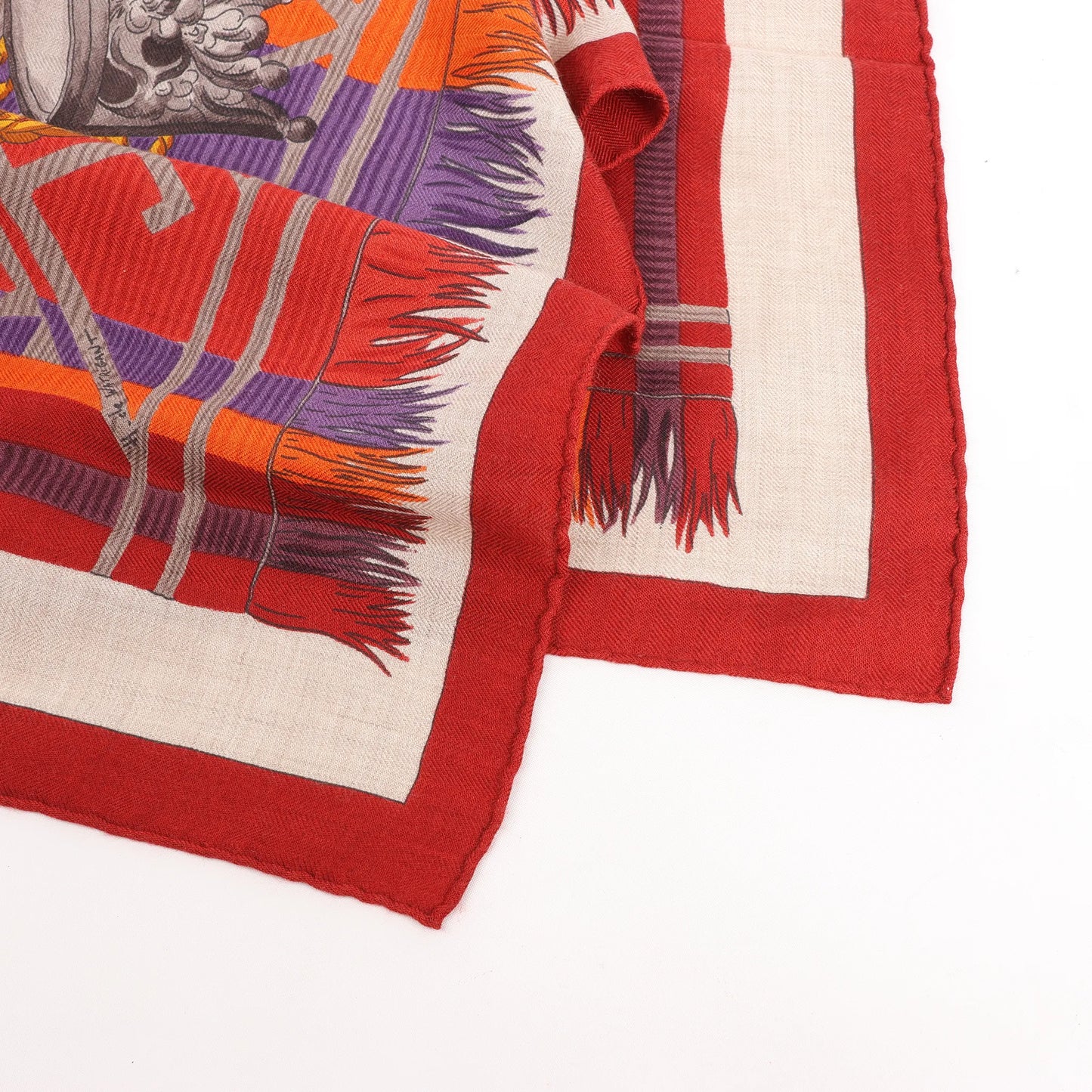 Hermès Carré 90 "LUJO CRIOLLO" Cashmere & Silk handkerchief in Red