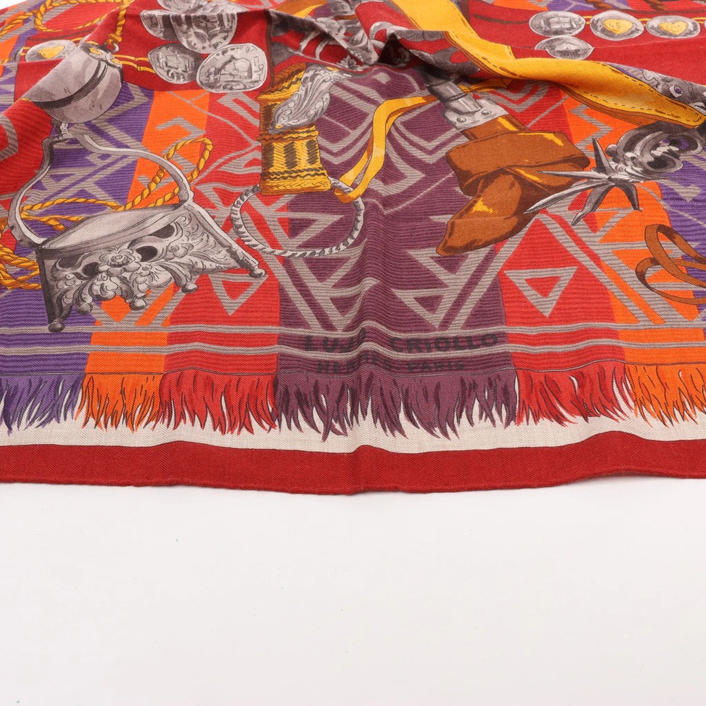 Hermès Carré 90 "LUJO CRIOLLO" Cashmere & Silk handkerchief in Red