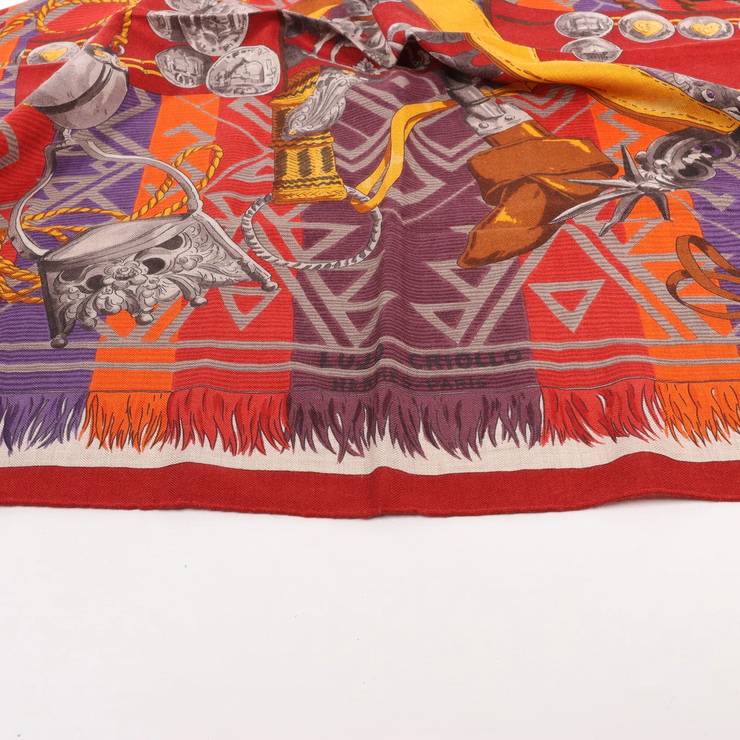 Hermès Carré 90 "LUJO CRIOLLO" Cashmere & Silk handkerchief in Red