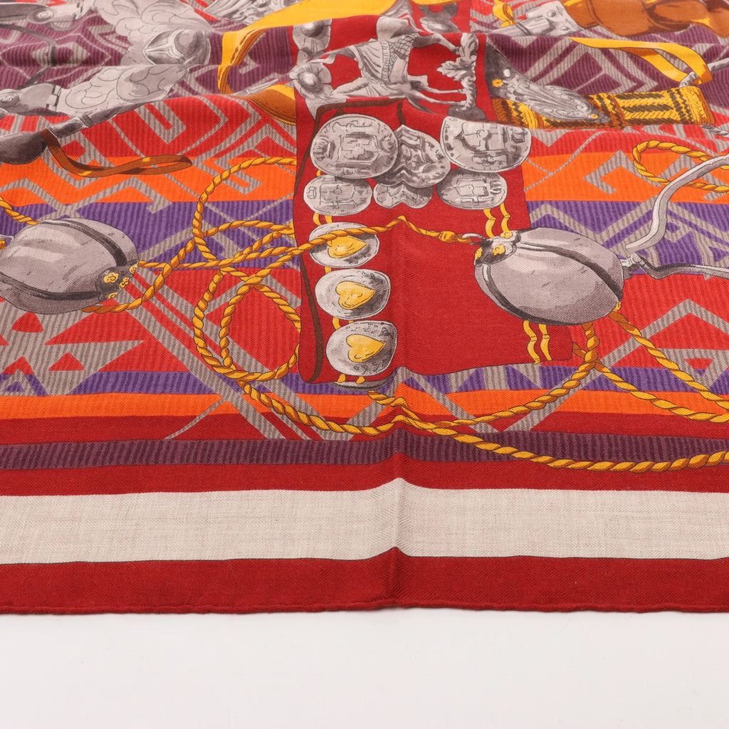 Hermès Carré 90 "LUJO CRIOLLO" Cashmere & Silk handkerchief in Red