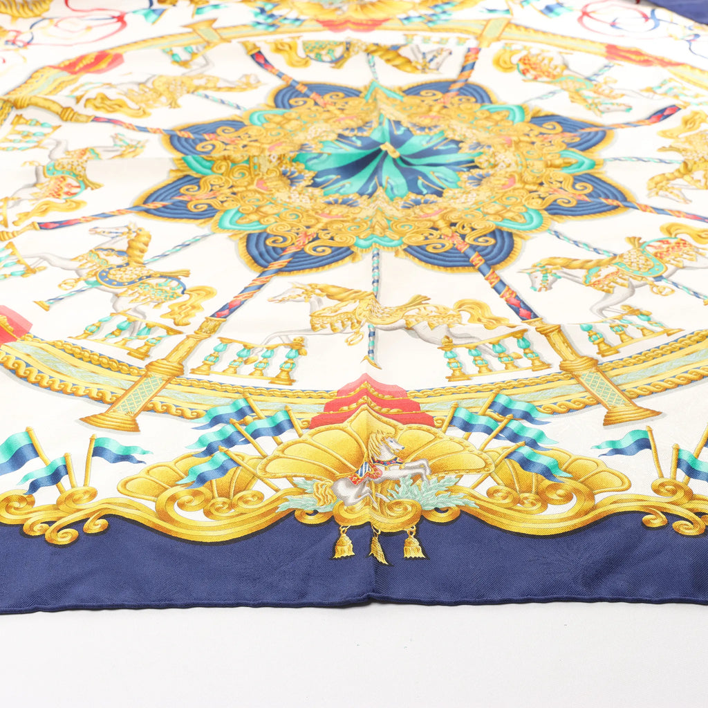 Hermès Carré 90 "LUNAPARK" Silk handkerchief in Navy Blue