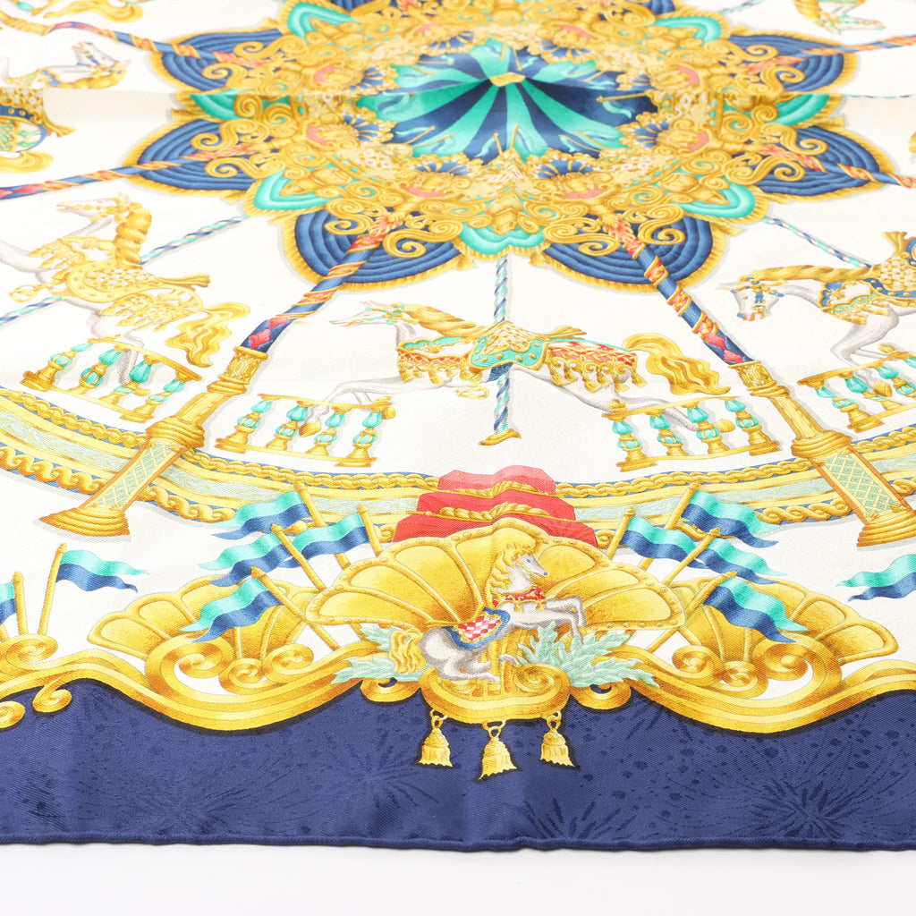 Hermès Carré 90 "LUNAPARK" Silk handkerchief in Navy Blue