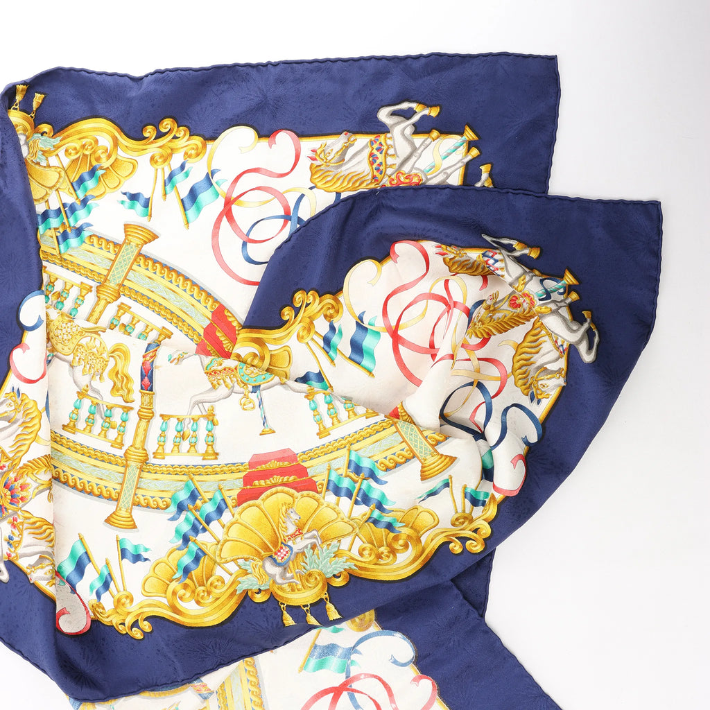 Hermès Carré 90 "LUNAPARK" Silk handkerchief in Navy Blue