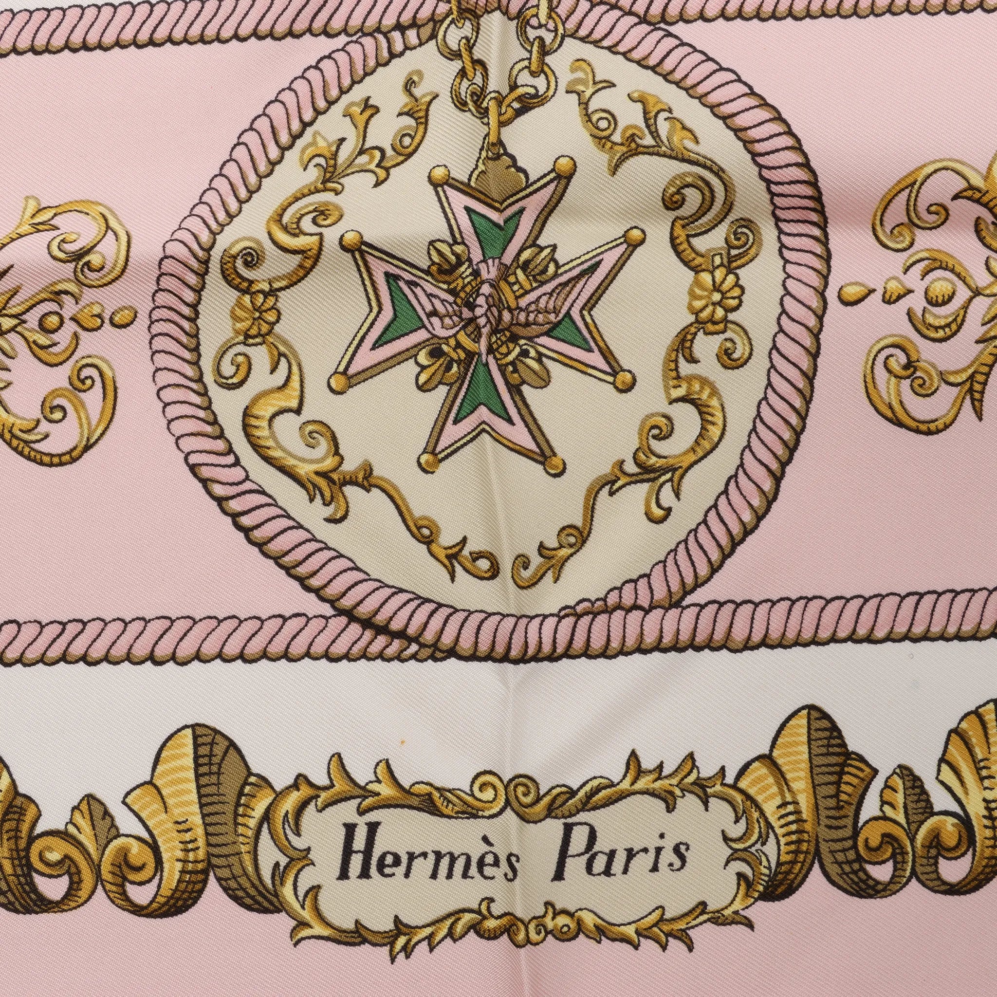 Hermès Carré 90 "LVDOVICVS MAGNVS" Silk handkerchief in Pink