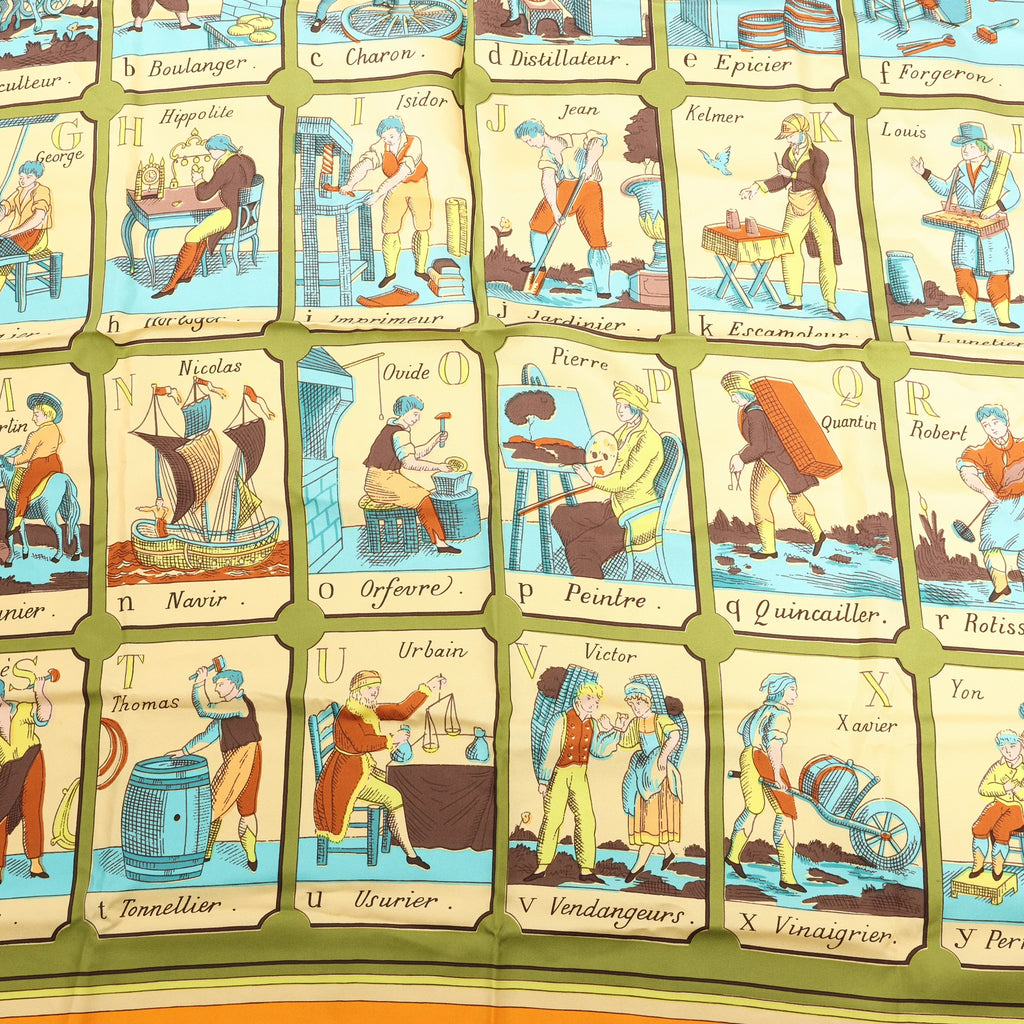 Hermès Carré 90 "L'ALPHABET DES METIERS" Silk handkerchief in Orange