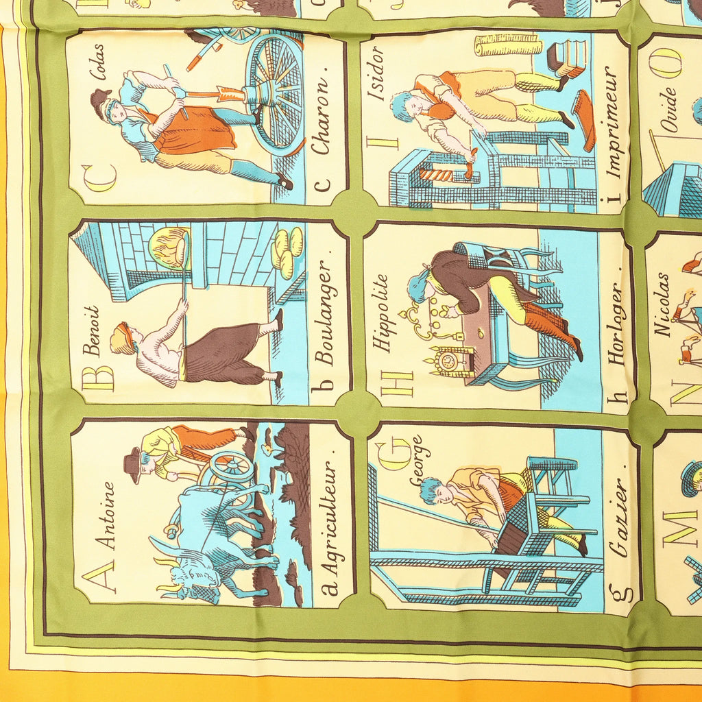Hermès Carré 90 "L'ALPHABET DES METIERS" Silk handkerchief in Orange