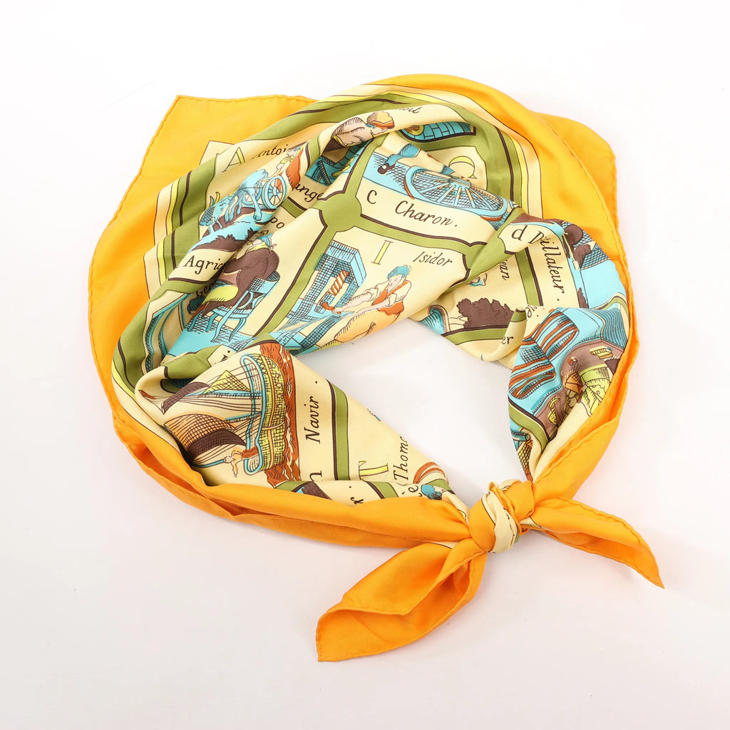 Hermès Carré 90 "L'ALPHABET DES METIERS" Silk handkerchief in Orange