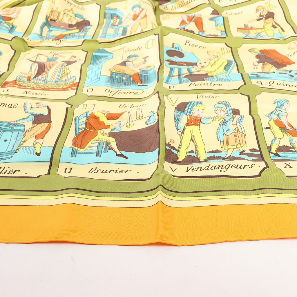 Hermès Carré 90 "L'ALPHABET DES METIERS" Silk handkerchief in Orange
