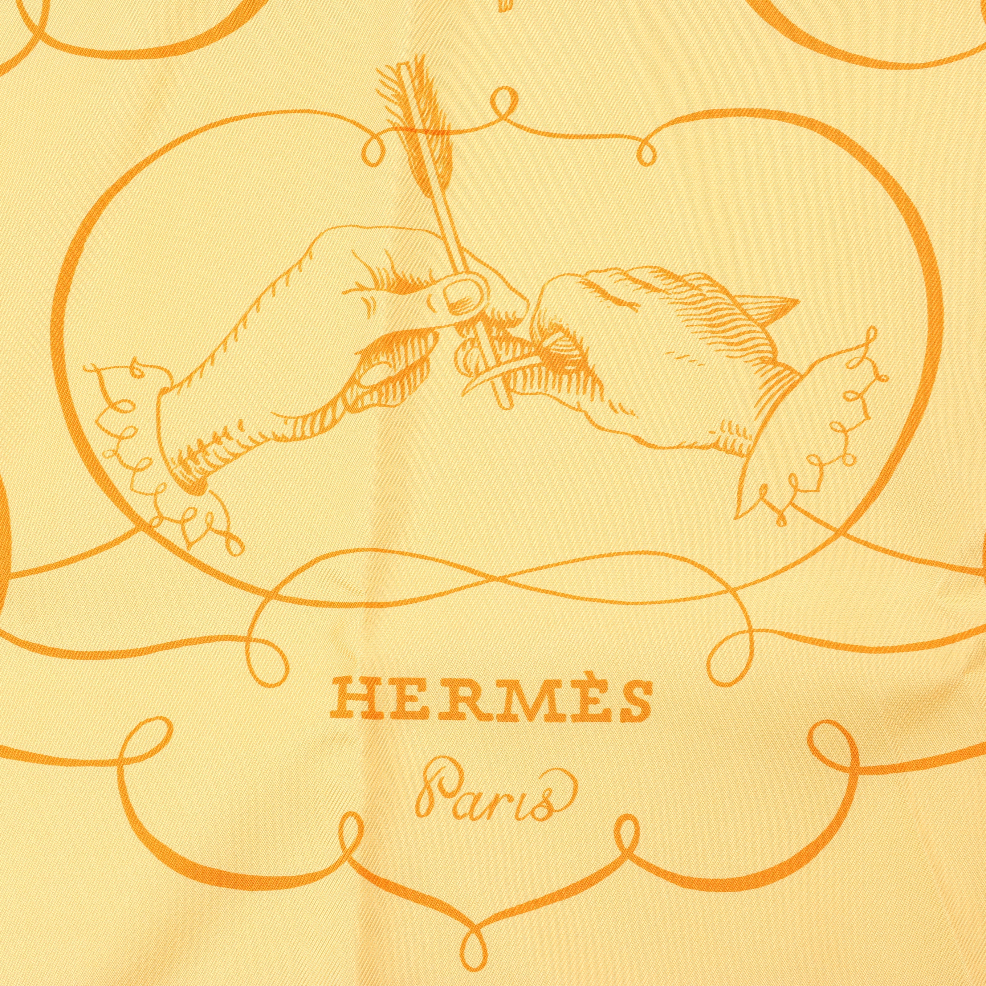 Hermès Carré 90 "L'ART D'ECRIRE" Silk handkerchief in Yellow