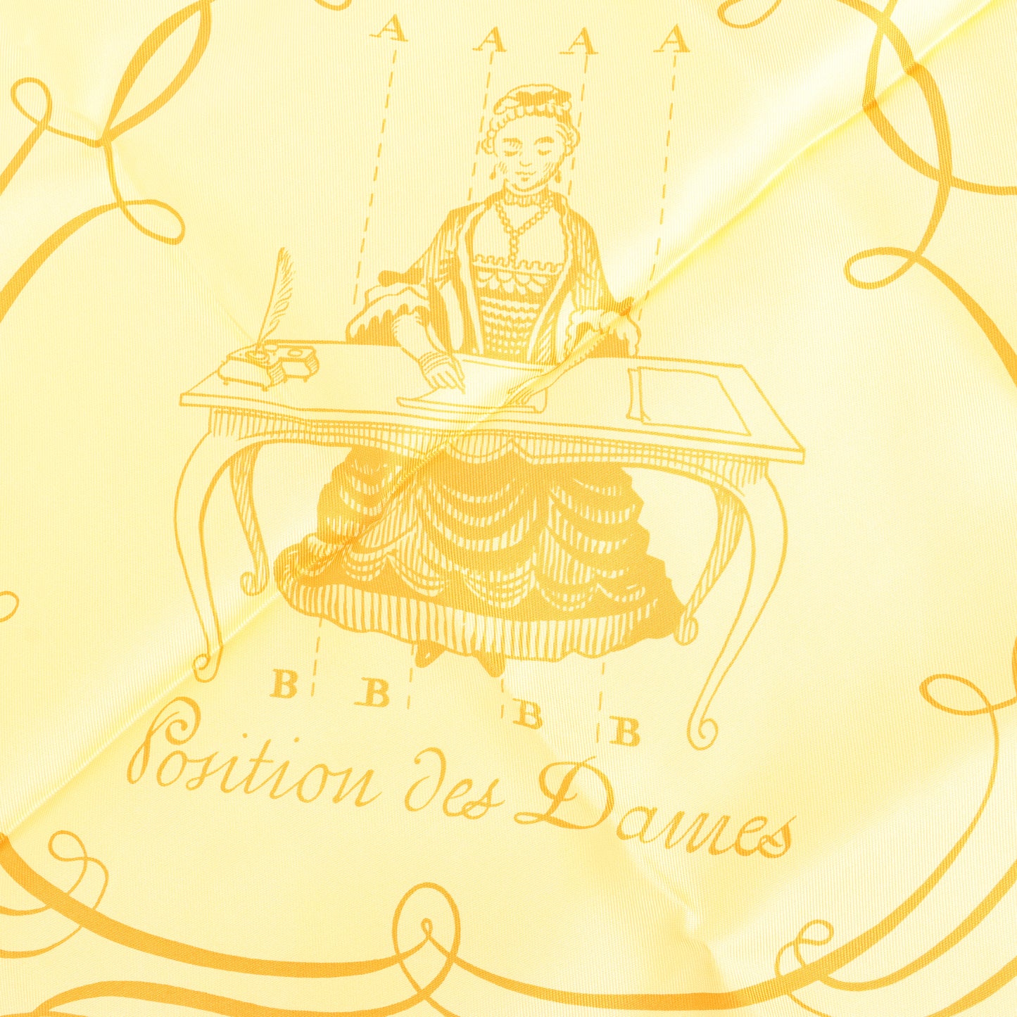 Hermès Carré 90 "L'ART D'ECRIRE" Mouchoir en soie en Jaune