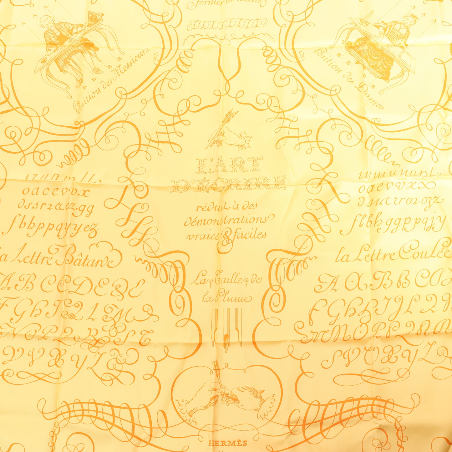 Hermès Carré 90 "L'ART D'ECRIRE" Mouchoir en soie en Jaune