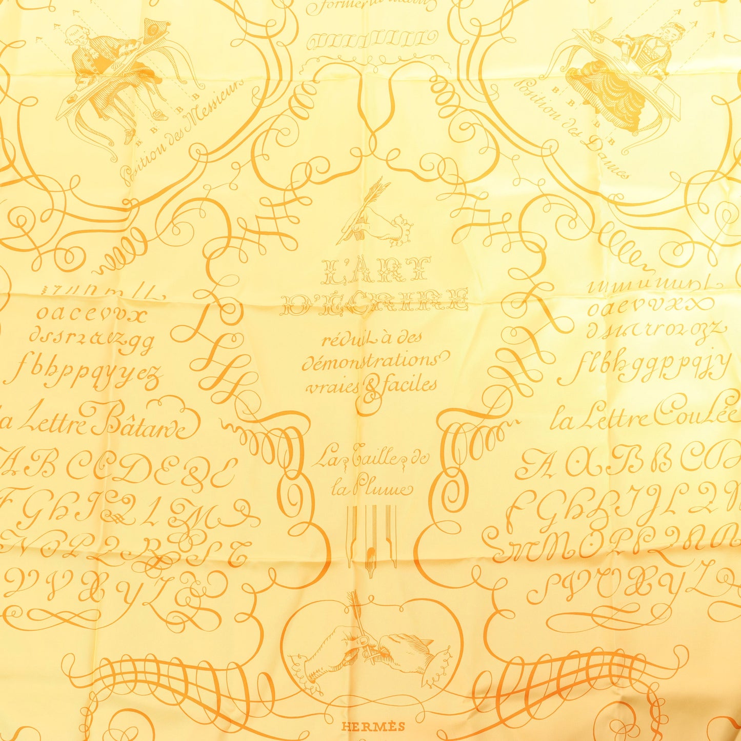 Hermès Carré 90 "L'ART D'ECRIRE" Silk handkerchief in Yellow