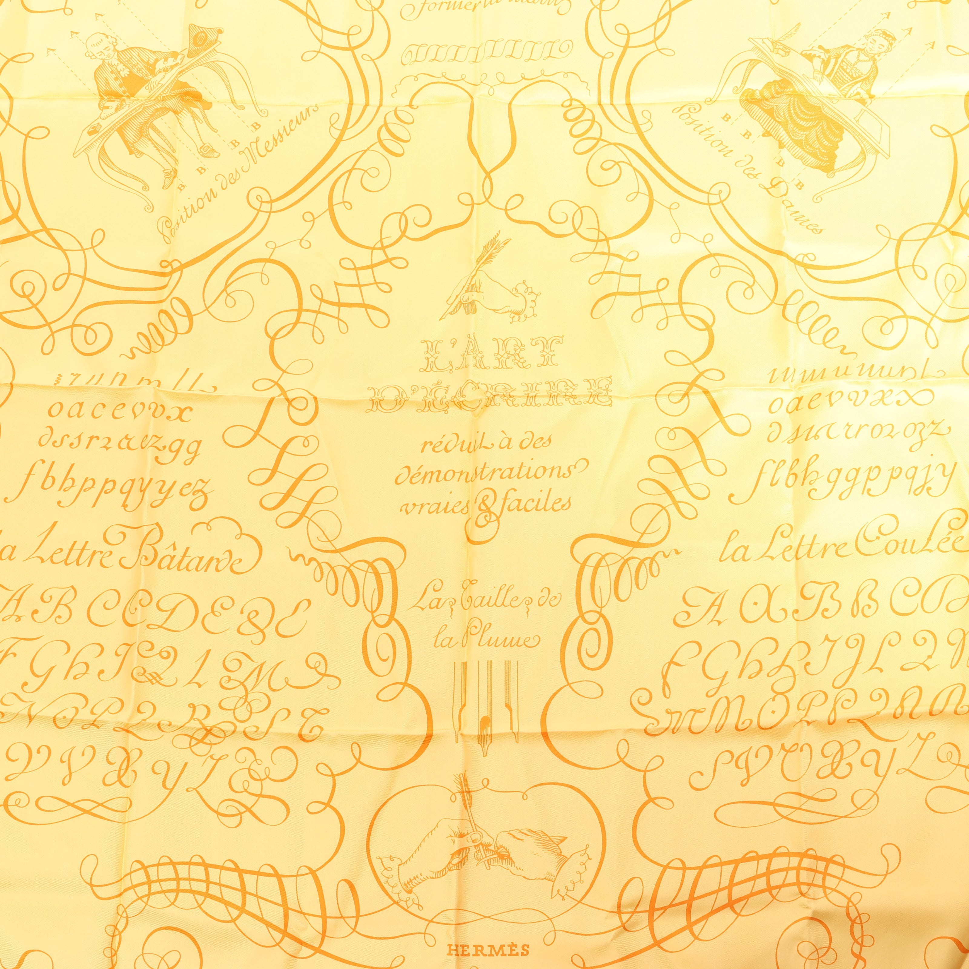 Hermès Carré 90 "L'ART D'ECRIRE" Silk handkerchief in Yellow