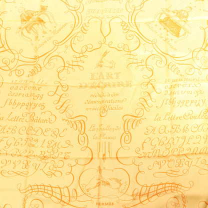 Hermès Carré 90 "L'ART D'ECRIRE" Silk handkerchief in Yellow