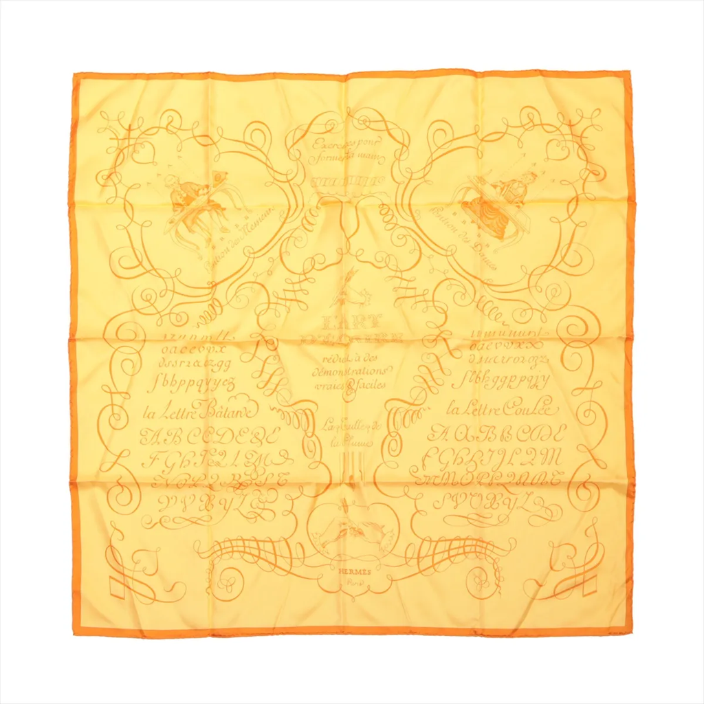 Hermès Carré 90 "L'ART D'ECRIRE" Silk handkerchief in Yellow