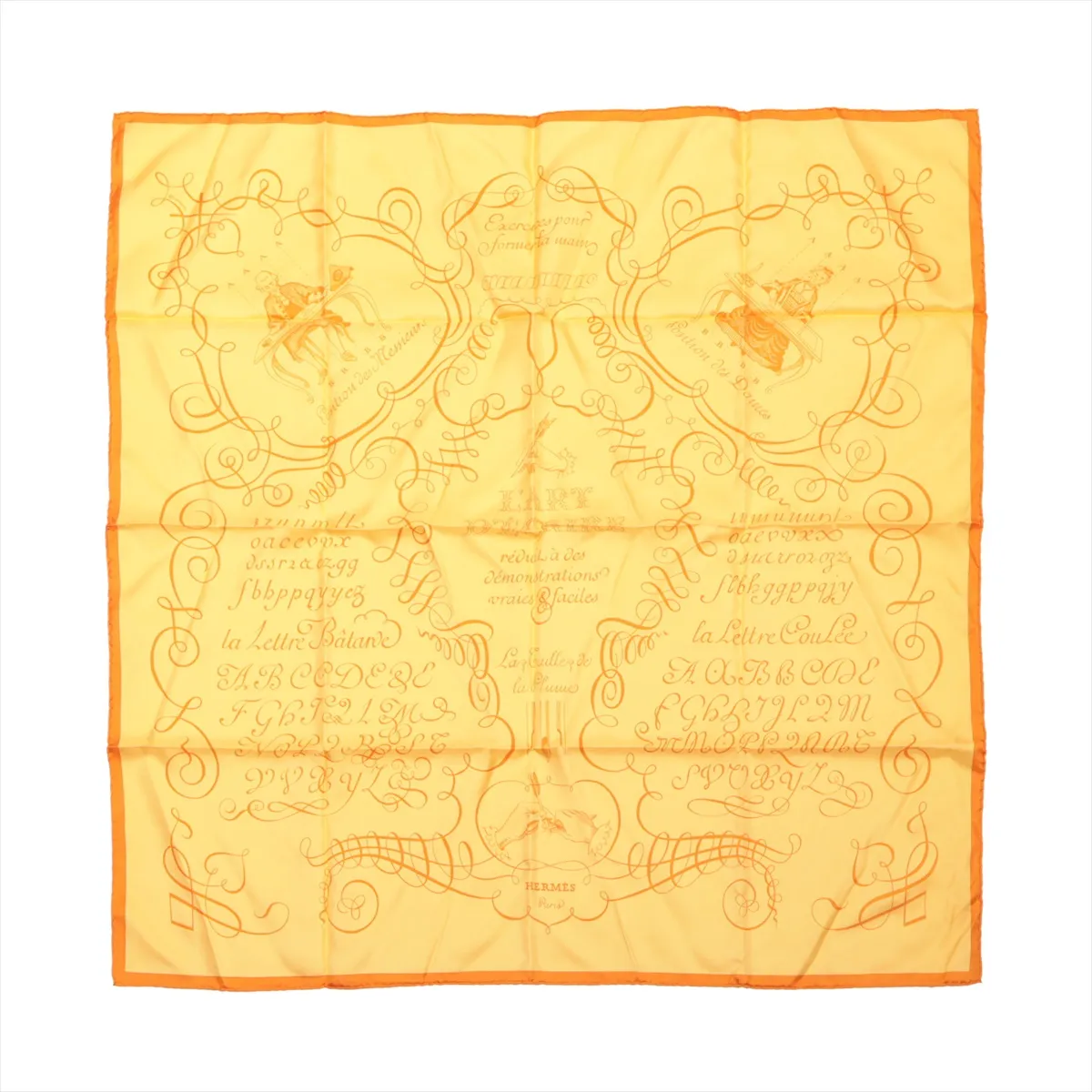 Hermès Carré 90 "L'ART D'ECRIRE" Silk handkerchief in Yellow