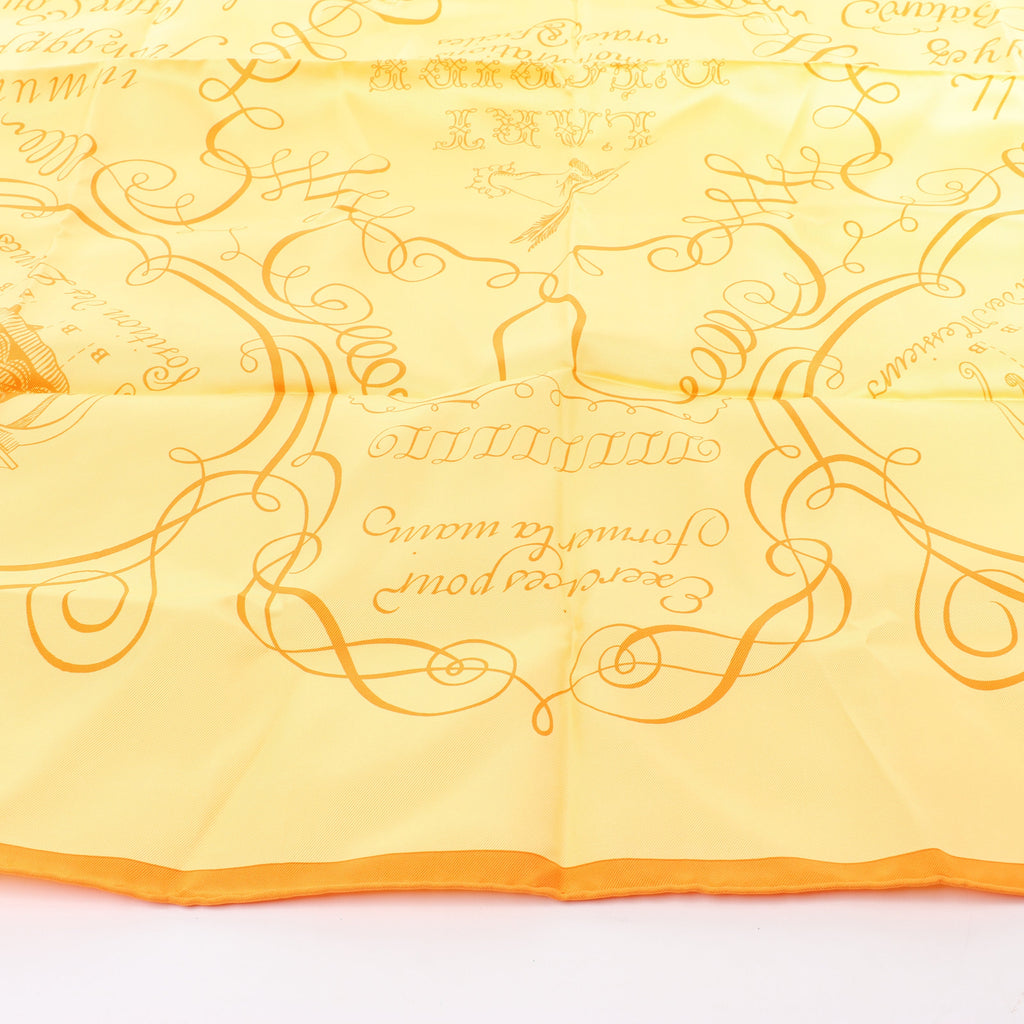 Hermès Carré 90 "L'ART D'ECRIRE" Silk handkerchief in Yellow