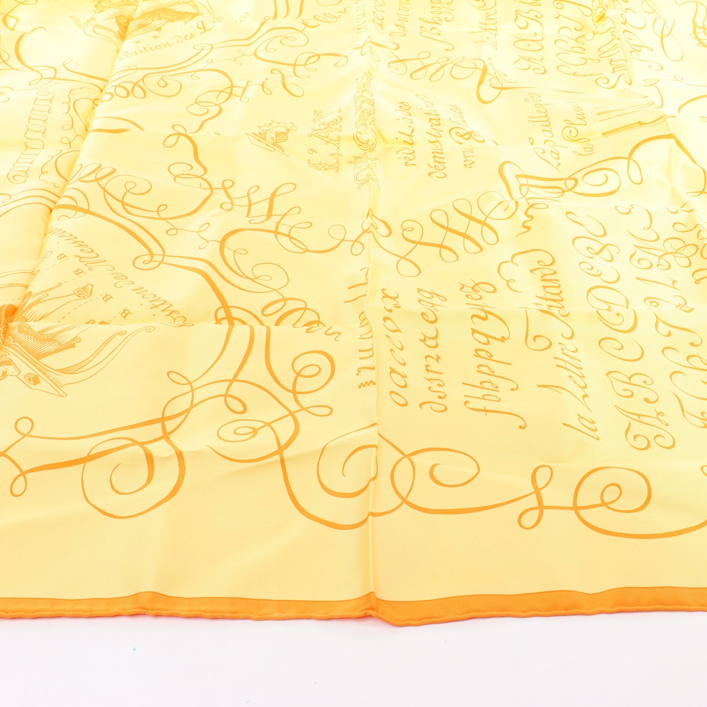 Hermès Carré 90 "L'ART D'ECRIRE" Silk handkerchief in Yellow