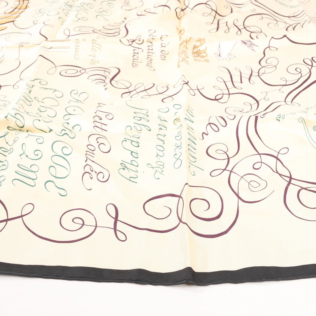 Hermès Carré 90 "L'ART D'ECRIRE" Silk handkerchief in Beige