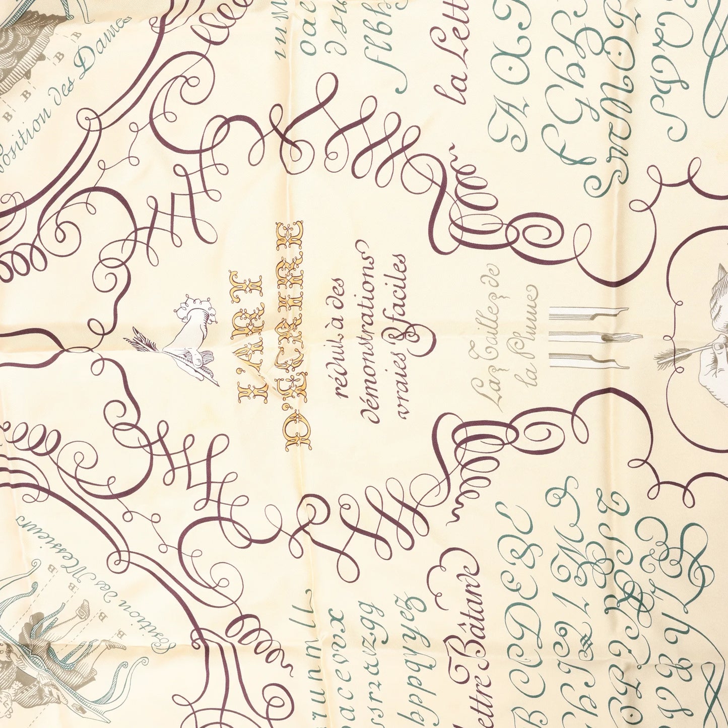 Hermès Carré 90 "L'ART D'ECRIRE" Silk handkerchief in Beige