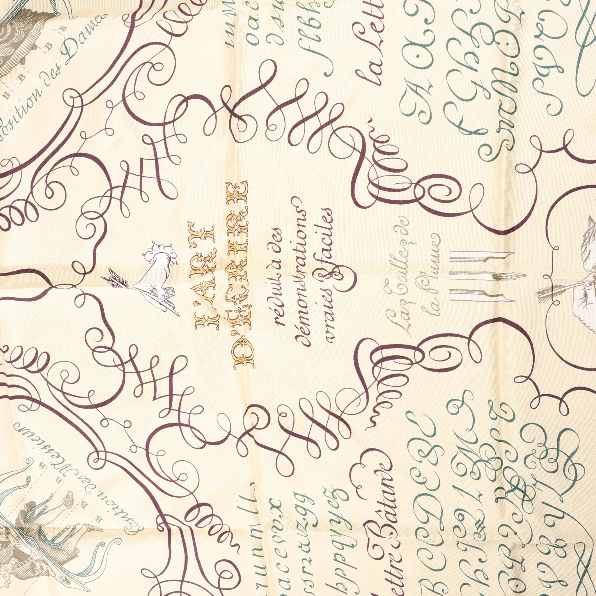 Hermès Carré 90 "L'ART D'ECRIRE" Silk handkerchief in Beige