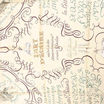 Hermès Carré 90 "L'ART D'ECRIRE" Silk handkerchief in Beige
