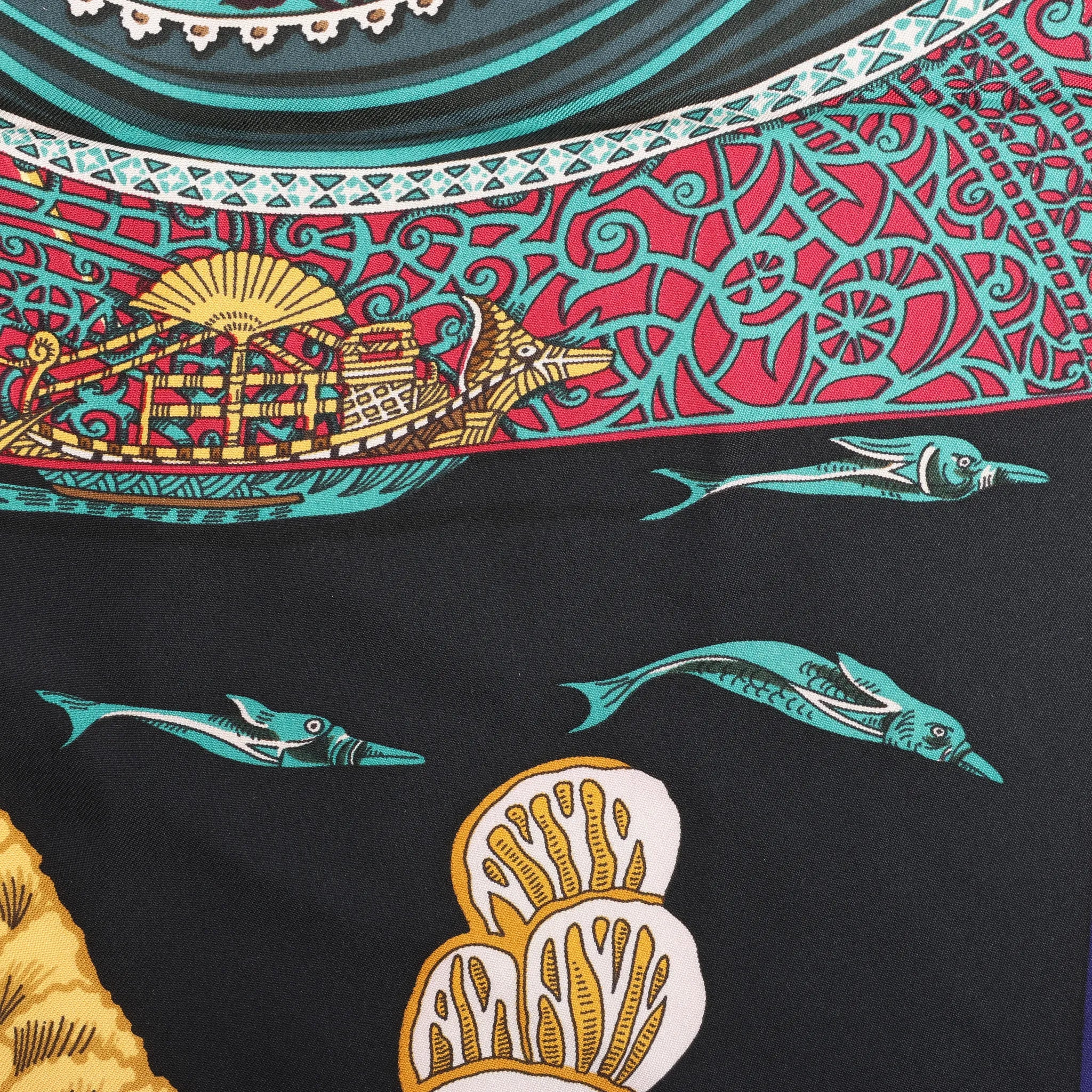 Hermès Carré 90 "L'ATLANTIDE" Silk handkerchief in Black x Gold
