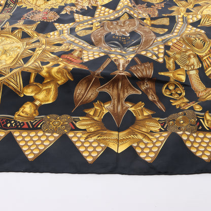 Carré Hermès Carré 90 « L'OR DES CHEFS » 100 % soie noir