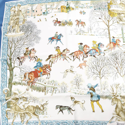 Hermès Carré 90 "L'hiver" Mouchoir en soie en Bleu