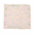 Hermès Carré 90 pink silk scarf with pastel ballet dancers pattern, light blue inner border, and illustrated green figure and instrument border, laid flat