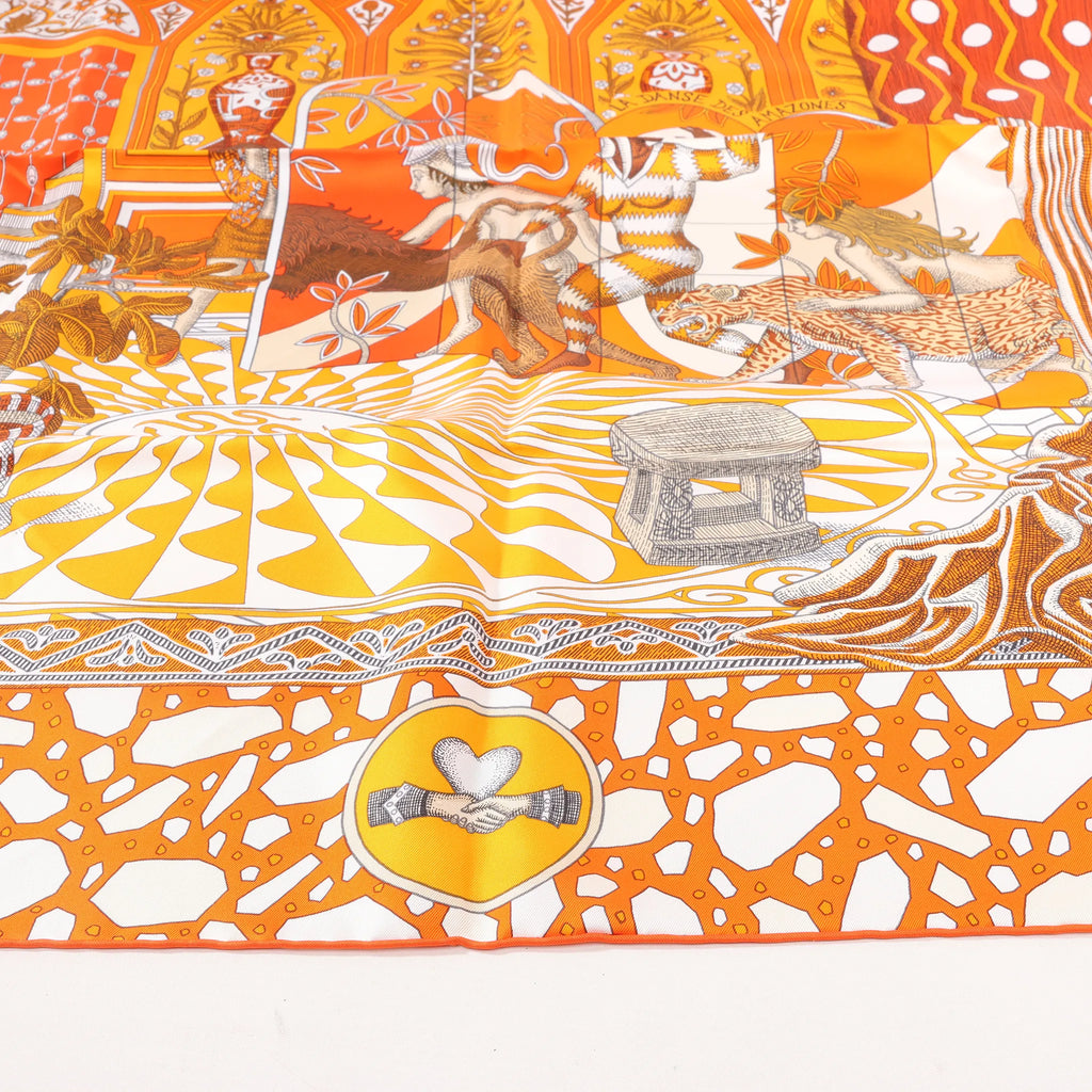 Hermès Carré 90 "La Danse des Amazones" Silk handkerchief in Orange