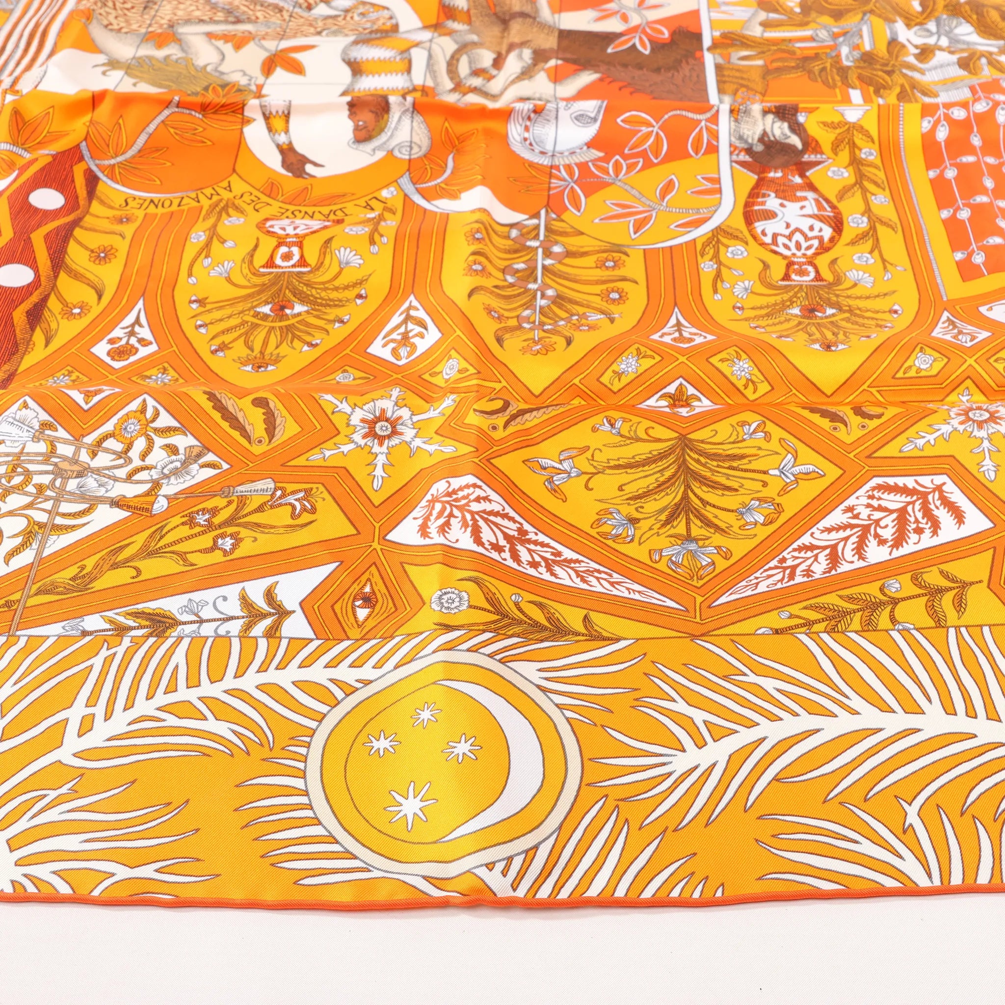 Hermès Carré 90 "La Danse des Amazones" Silk handkerchief in Orange