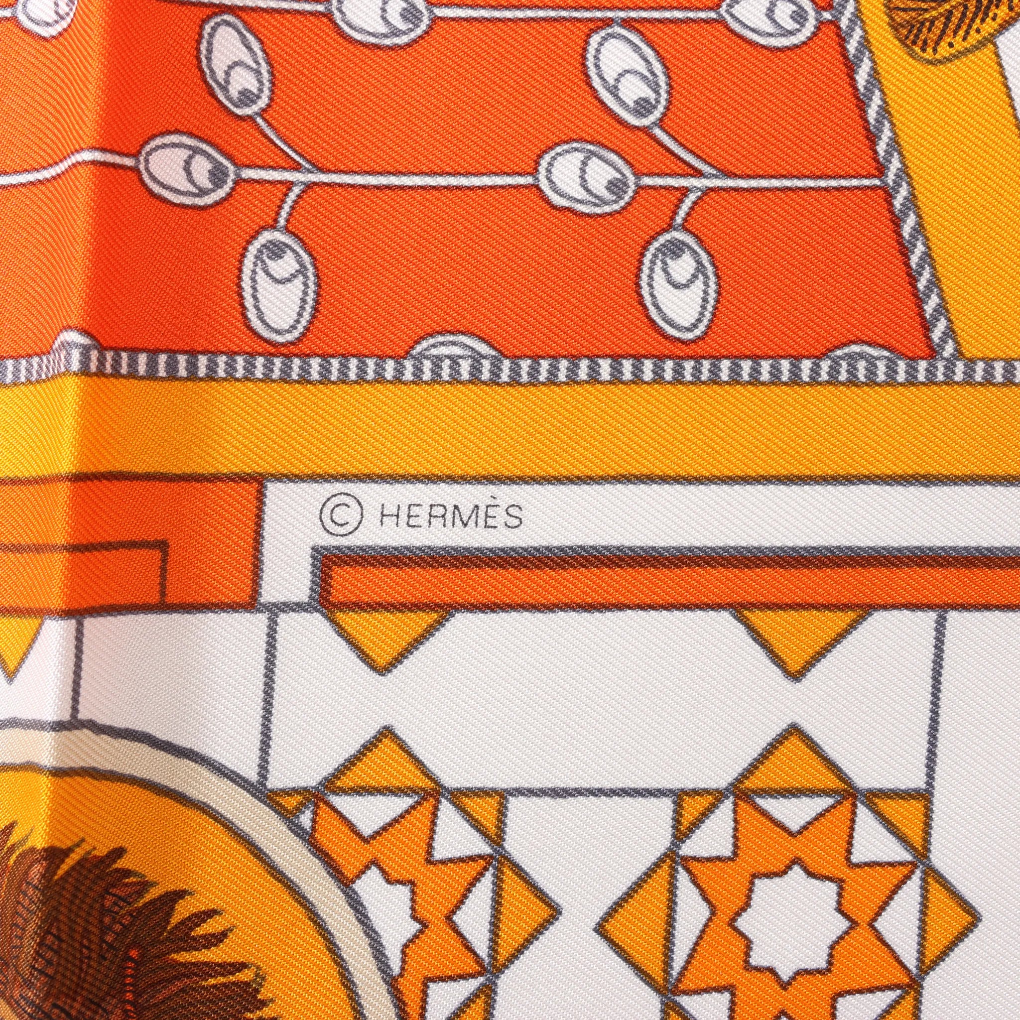Hermès Carré 90 "La Danse des Amazones" Silk handkerchief in Orange