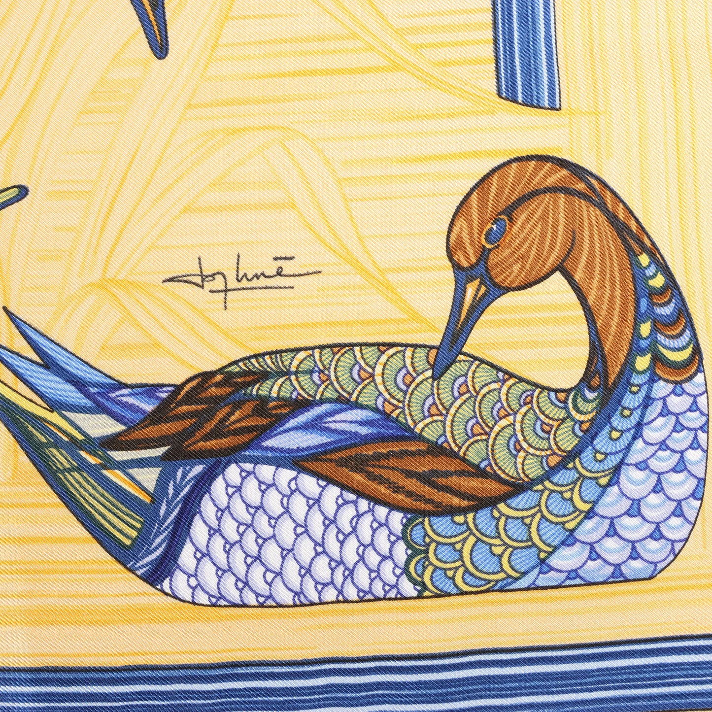 Hermès Carré 90 "La Mare aux Canards" Silk handkerchief in Yellow