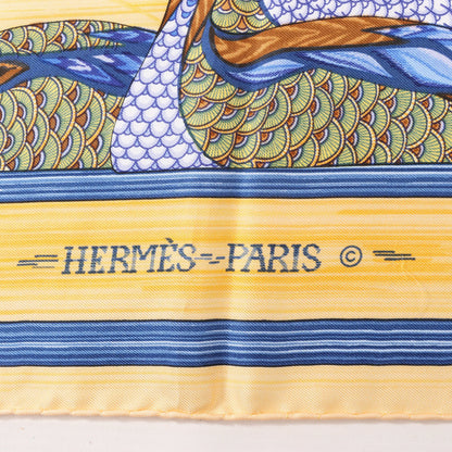 Hermès Carré 90 "La Mare aux Canards" Silk handkerchief in Yellow