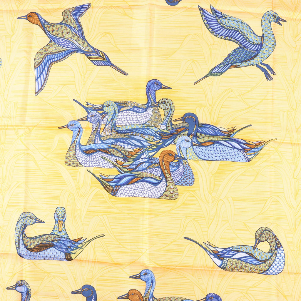Hermès Carré 90 "La Mare aux Canards" Silk handkerchief in Yellow