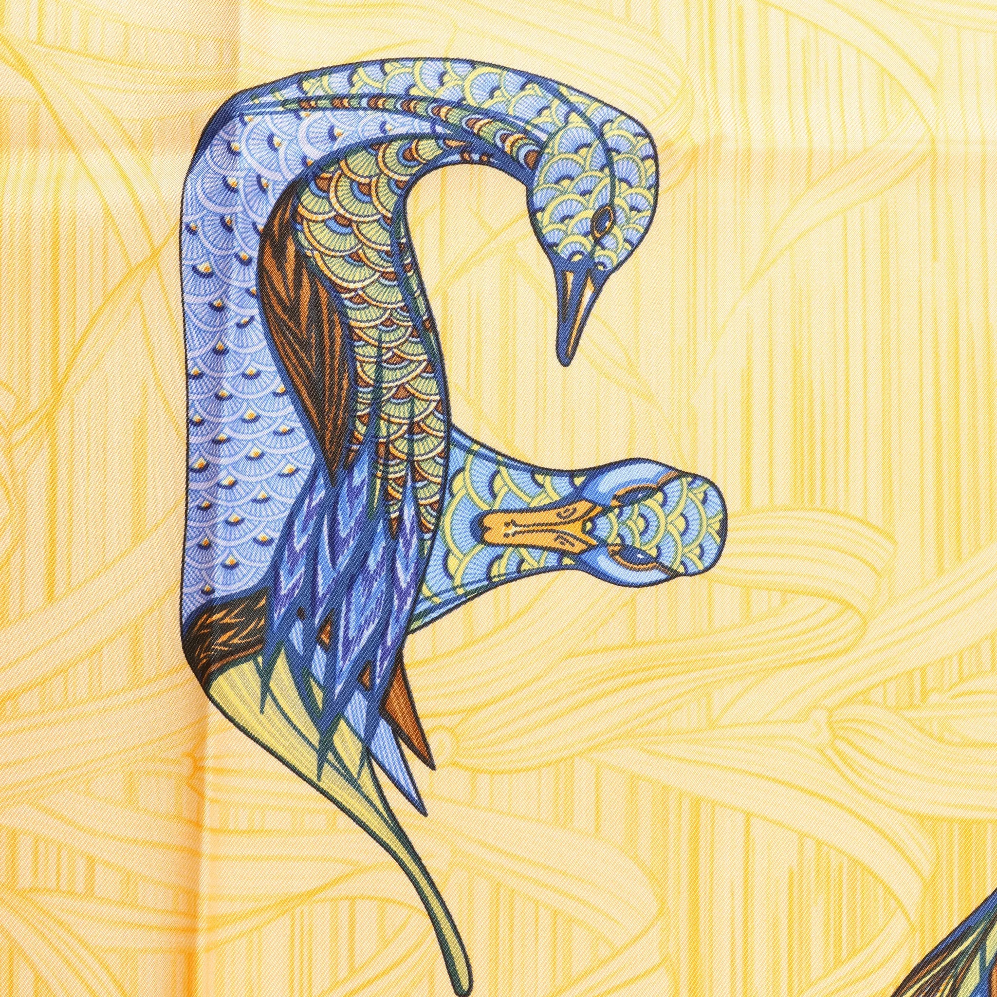 Hermès Carré 90 "La Mare aux Canards" Silk handkerchief in Yellow
