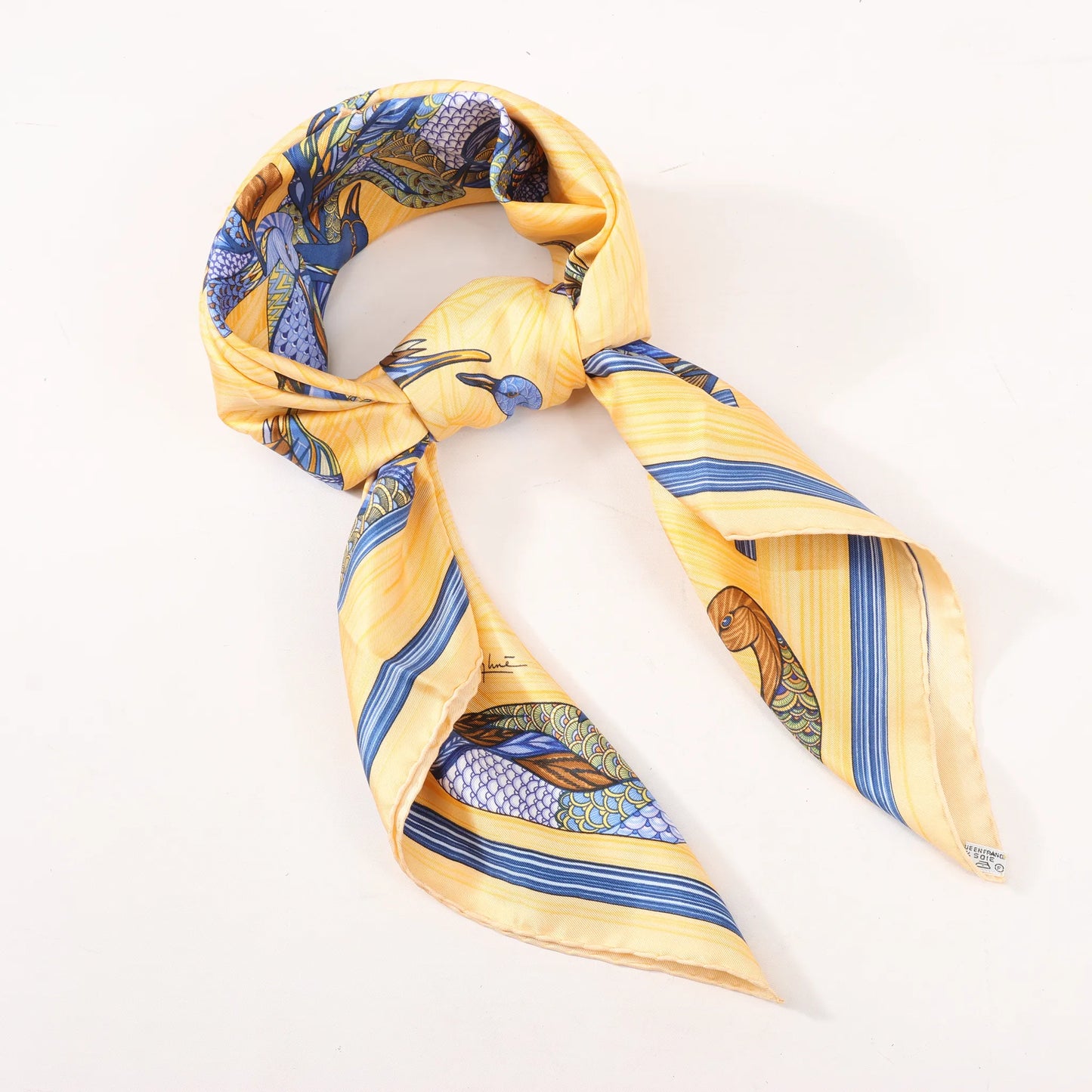 Hermès Carré 90 "La Mare aux Canards" Silk handkerchief in Yellow