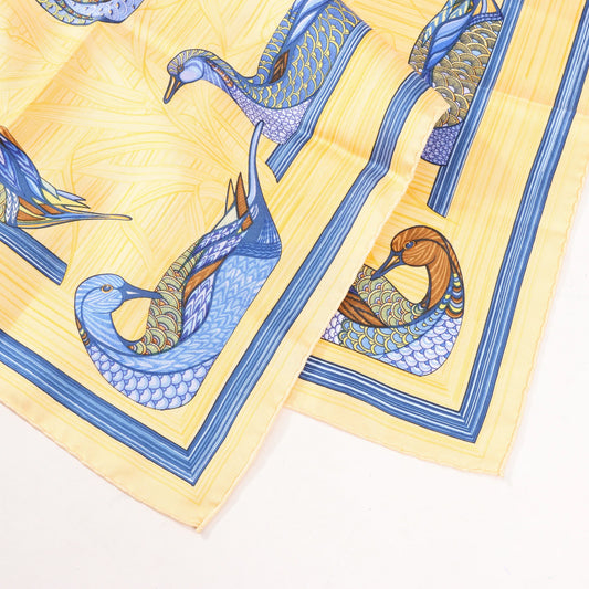 Hermès Carré 90 "La Mare aux Canards" Silk handkerchief in Yellow