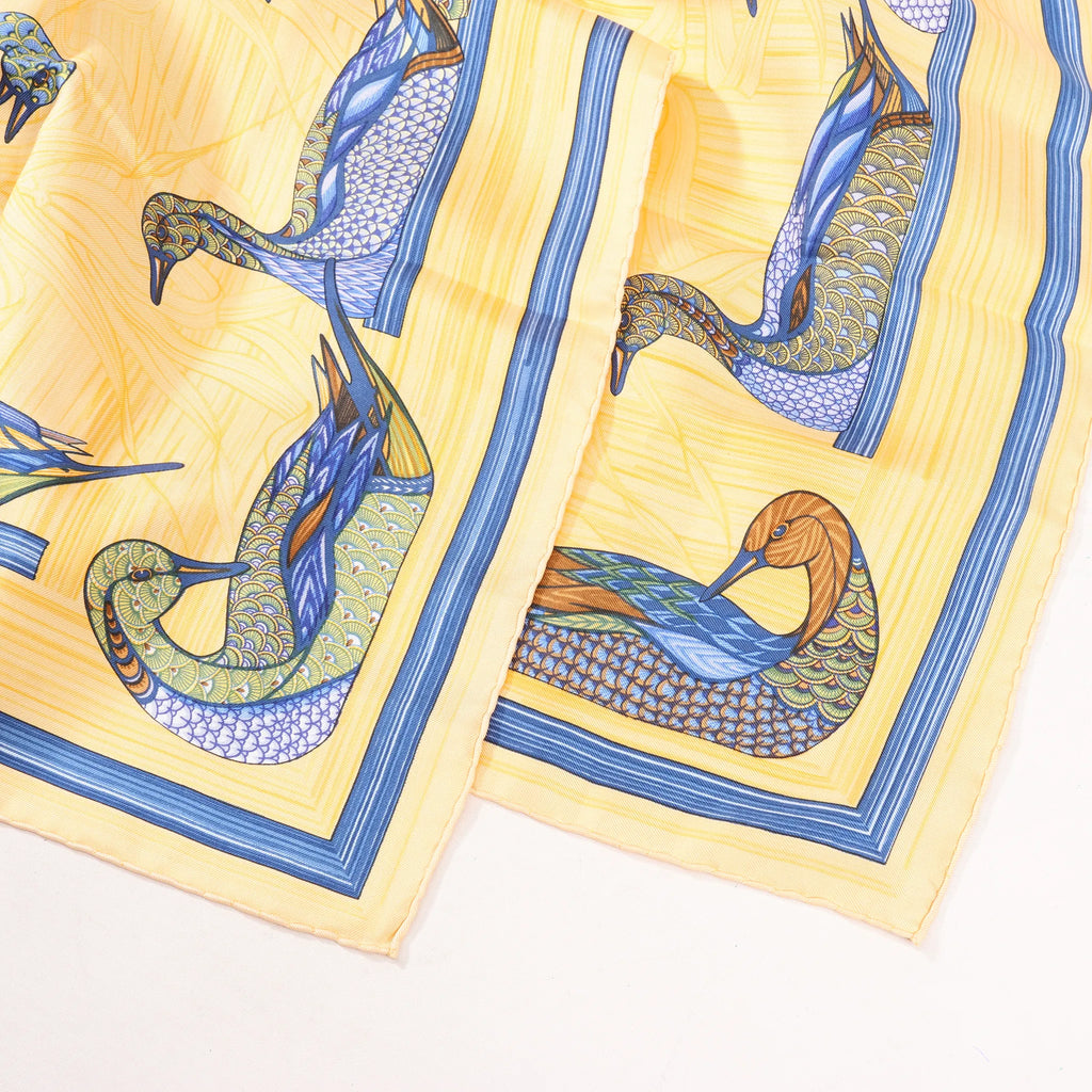 Hermès Carré 90 "La Mare aux Canards" Silk handkerchief in Yellow